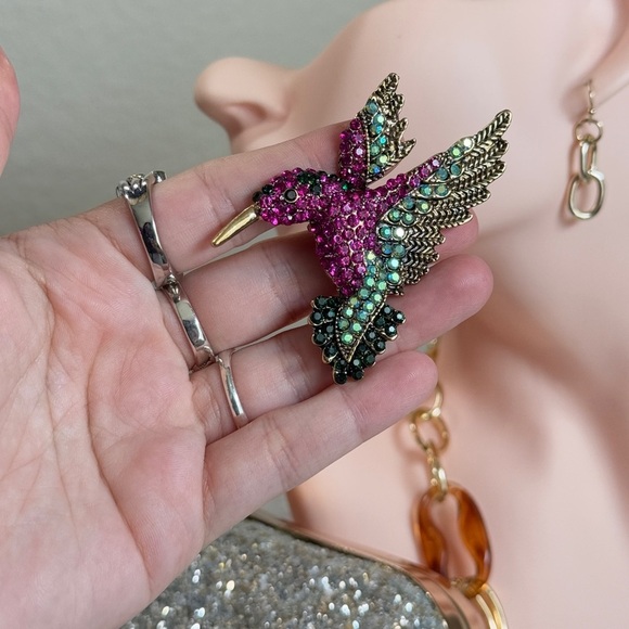 ⚜️❤️‍🔥 Elegant Hummingbird Brooch - Pink and Green 💎 - Picture 7 of 9